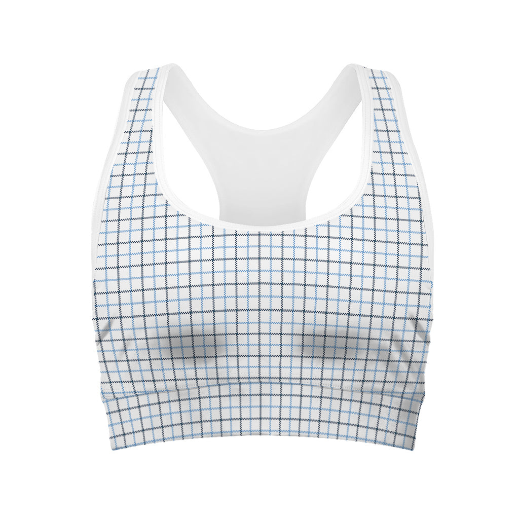 White And Blue Tattersall Pattern Print Women's Sports Bra