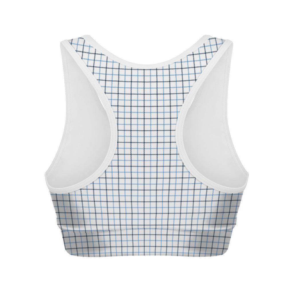 White And Blue Tattersall Pattern Print Women's Sports Bra