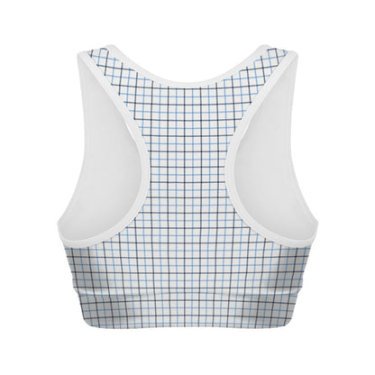 White And Blue Tattersall Pattern Print Women's Sports Bra