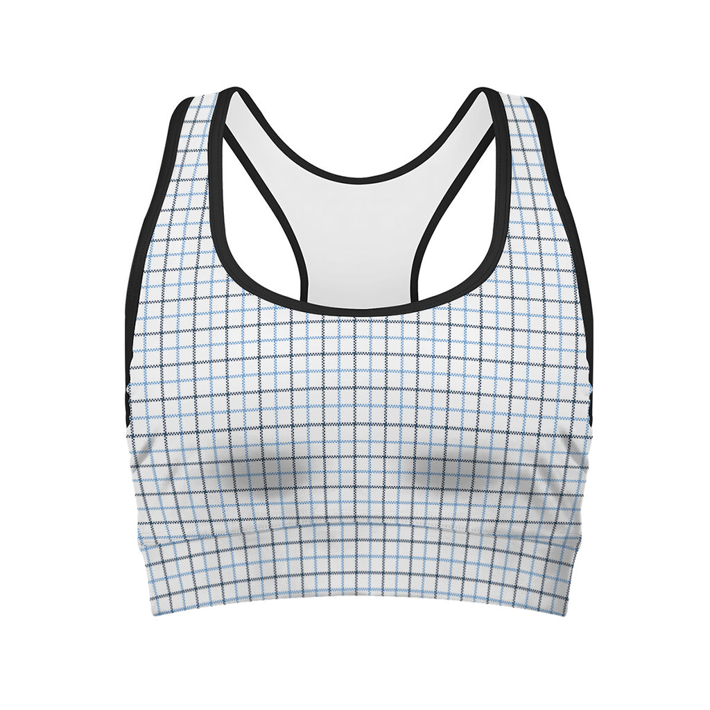White And Blue Tattersall Pattern Print Women's Sports Bra