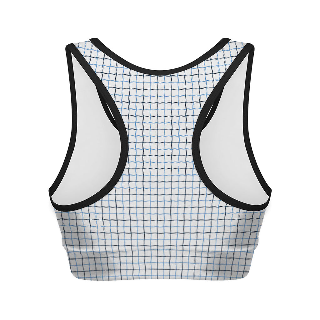 White And Blue Tattersall Pattern Print Women's Sports Bra