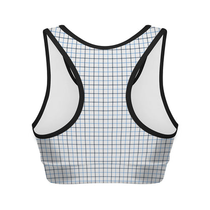 White And Blue Tattersall Pattern Print Women's Sports Bra