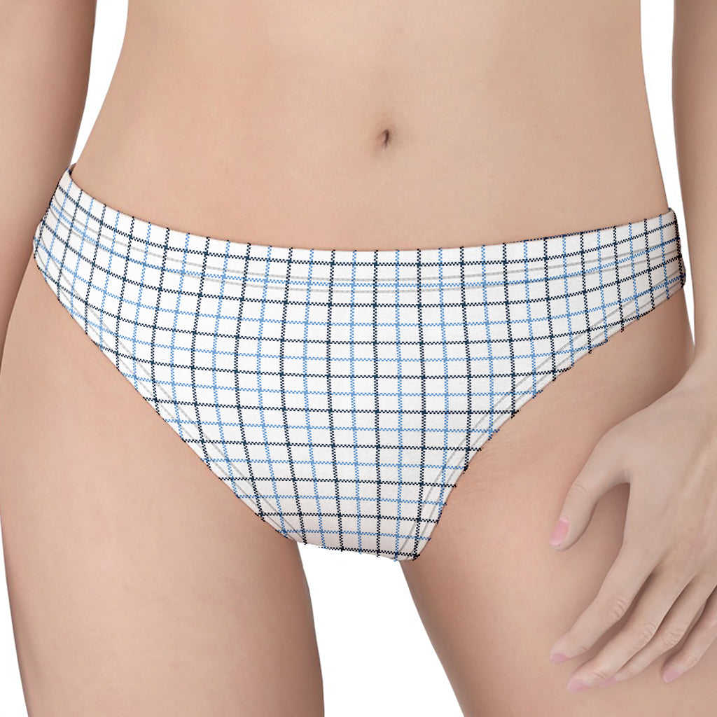 White And Blue Tattersall Pattern Print Women's Thong