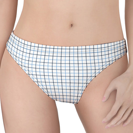 White And Blue Tattersall Pattern Print Women's Thong