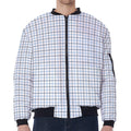 White And Blue Tattersall Pattern Print Zip Sleeve Bomber Jacket