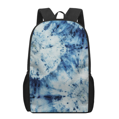 White And Blue Tie Dye Print 17 Inch Backpack