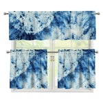White And Blue Tie Dye Print 3 Piece Kitchen Curtains