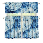 White And Blue Tie Dye Print 3 Piece Kitchen Curtains