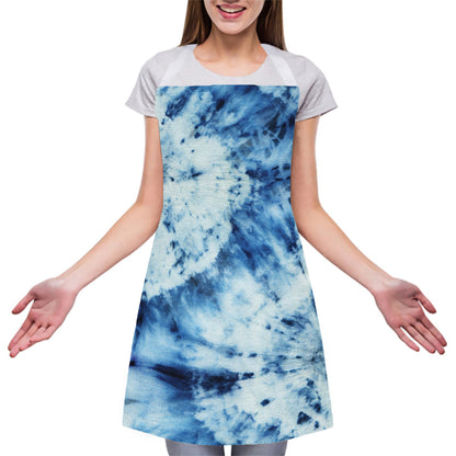 White And Blue Tie Dye Print Adjustable Apron