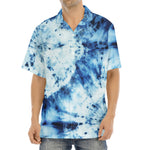 White And Blue Tie Dye Print Aloha Shirt