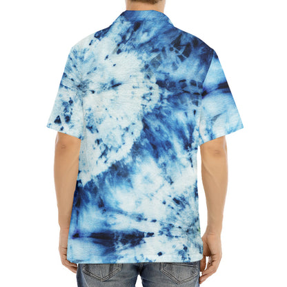White And Blue Tie Dye Print Aloha Shirt