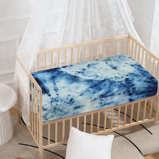 White And Blue Tie Dye Print Baby Crib Sheet