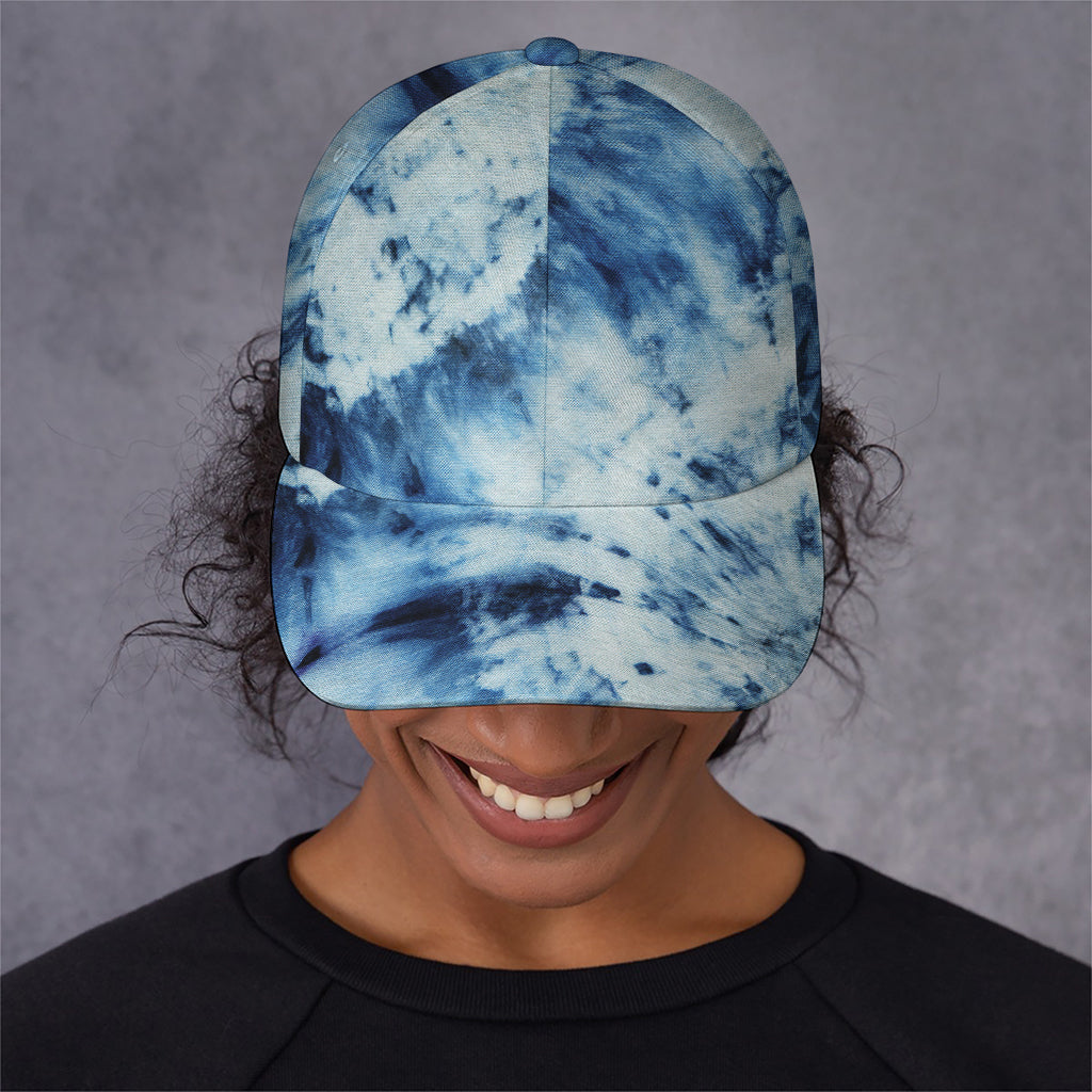 White And Blue Tie Dye Print Baseball Cap