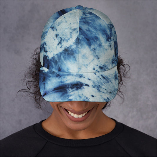White And Blue Tie Dye Print Baseball Cap