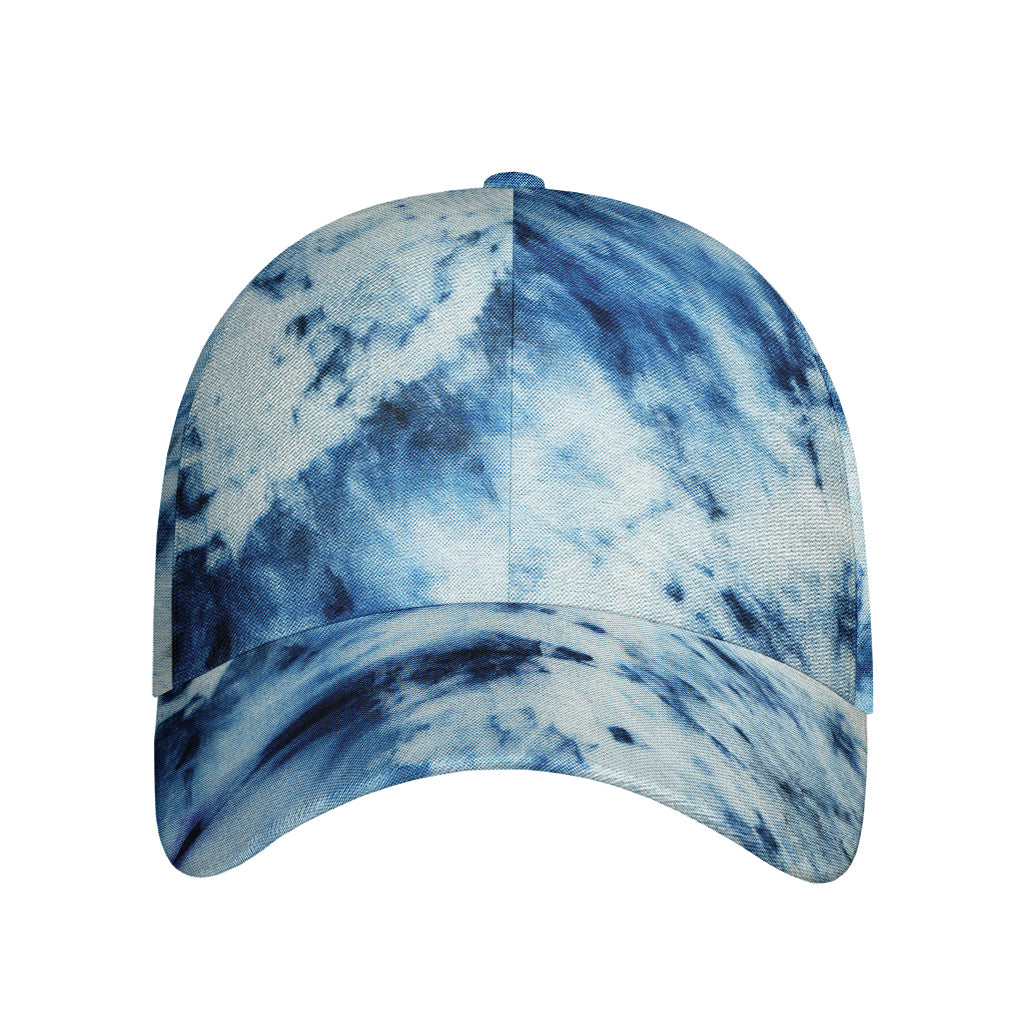 White And Blue Tie Dye Print Baseball Cap