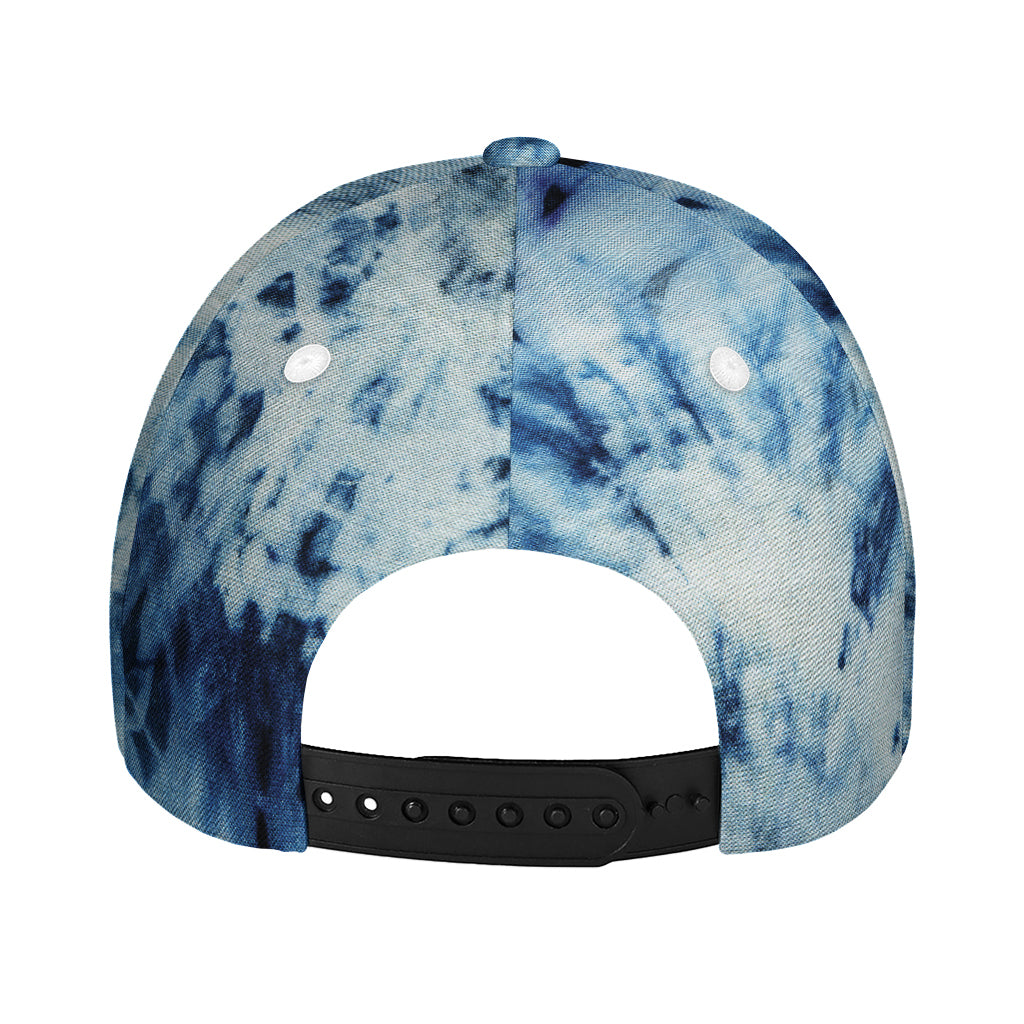 White And Blue Tie Dye Print Baseball Cap