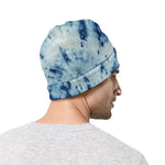 White And Blue Tie Dye Print Beanie