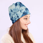 White And Blue Tie Dye Print Beanie