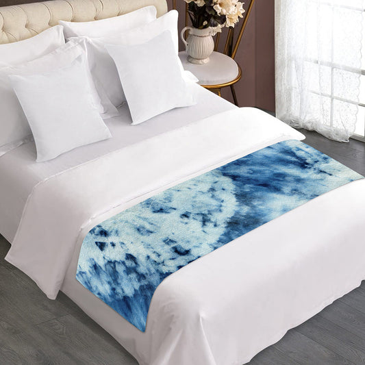 White And Blue Tie Dye Print Bed Runner