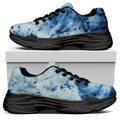 White And Blue Tie Dye Print Black Chunky Shoes