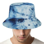 White And Blue Tie Dye Print Bucket Hat