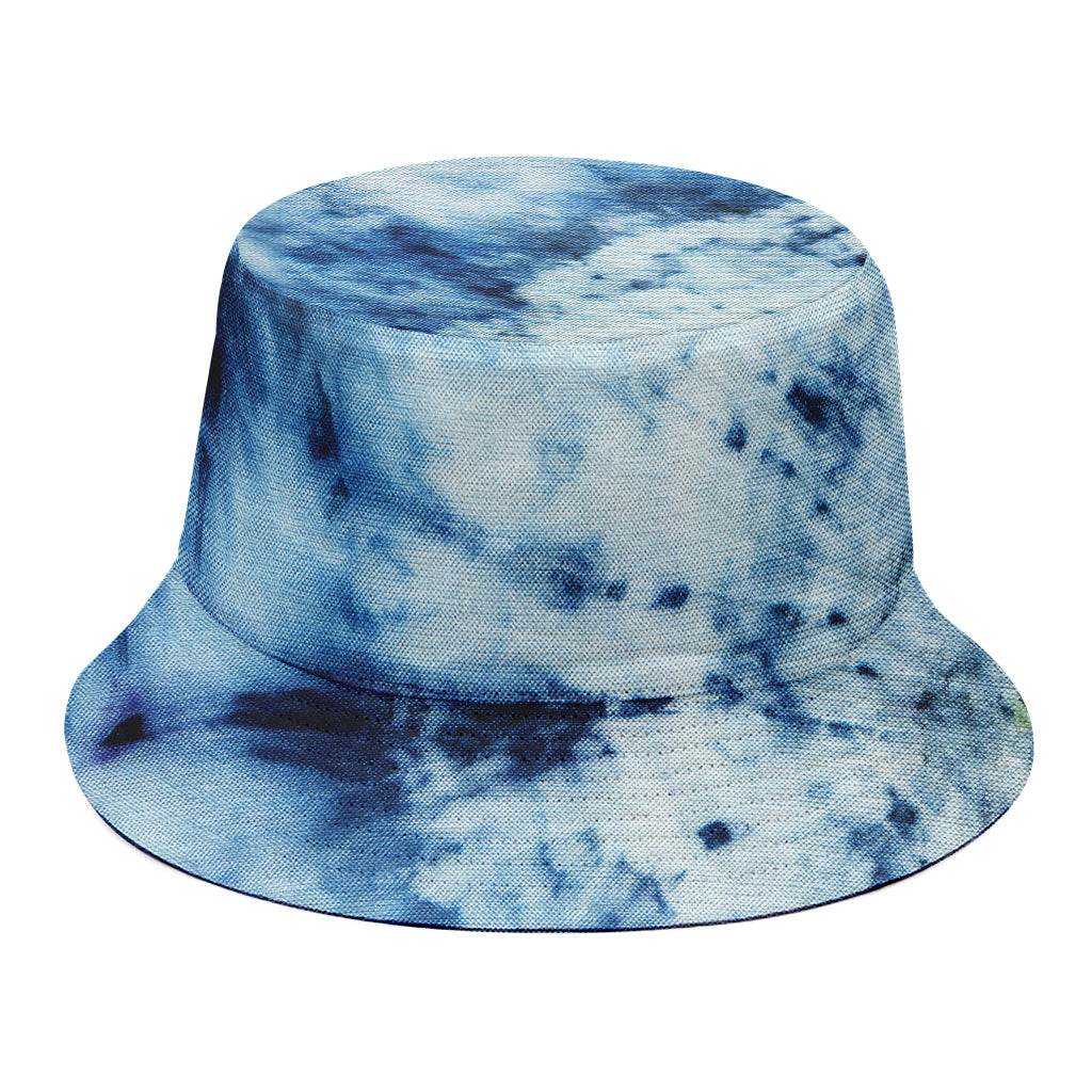 White And Blue Tie Dye Print Bucket Hat