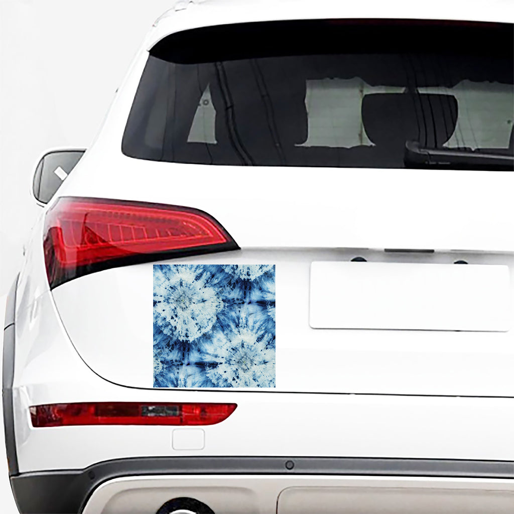 White And Blue Tie Dye Print Car Sticker