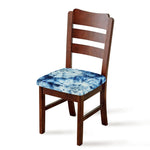 White And Blue Tie Dye Print Chair Cushion Cover