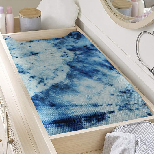 White And Blue Tie Dye Print Changing Pad Cover
