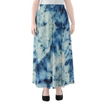 White And Blue Tie Dye Print Chiffon Maxi Skirt