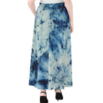 White And Blue Tie Dye Print Chiffon Maxi Skirt