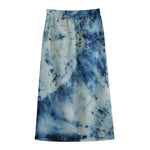 White And Blue Tie Dye Print Cotton Front Slit Maxi Skirt