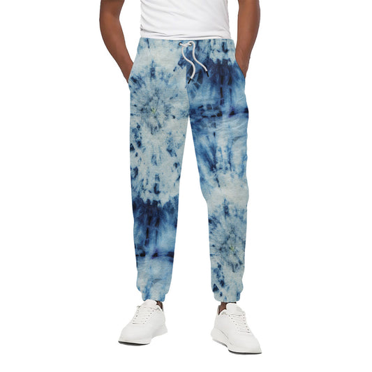 White And Blue Tie Dye Print Cotton Pants
