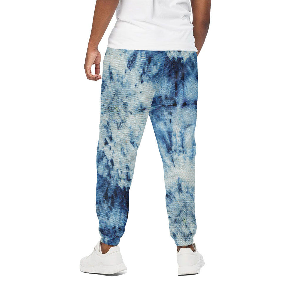 White And Blue Tie Dye Print Cotton Pants