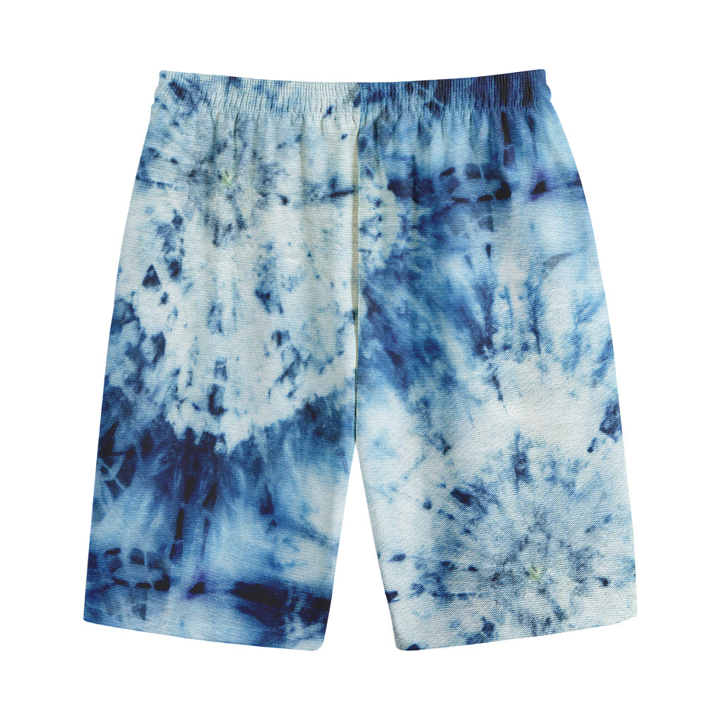 White And Blue Tie Dye Print Cotton Shorts