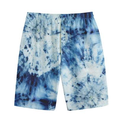 White And Blue Tie Dye Print Cotton Shorts