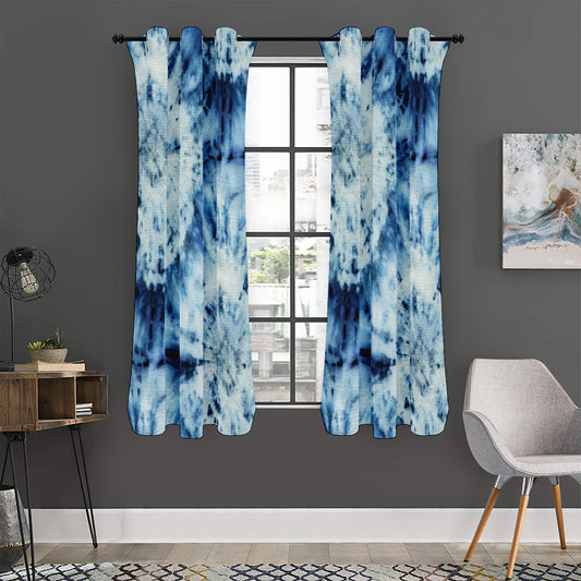White And Blue Tie Dye Print Curtain