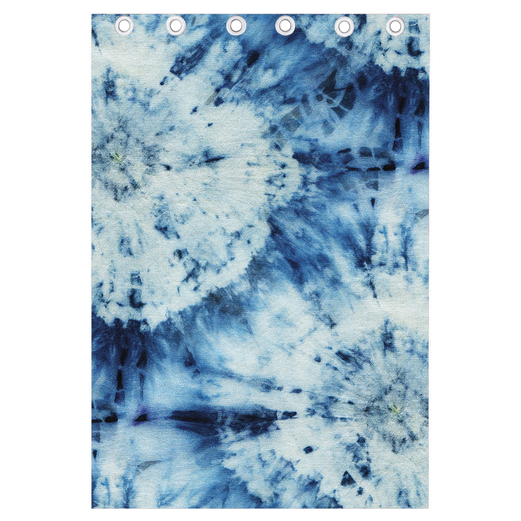 White And Blue Tie Dye Print Curtain
