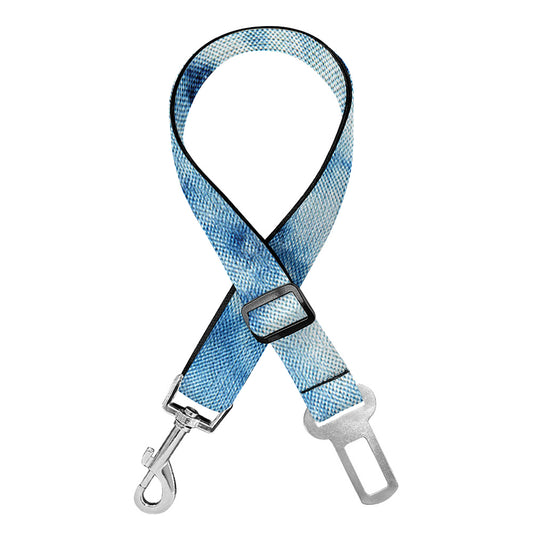 White And Blue Tie Dye Print Dog Seat Belt