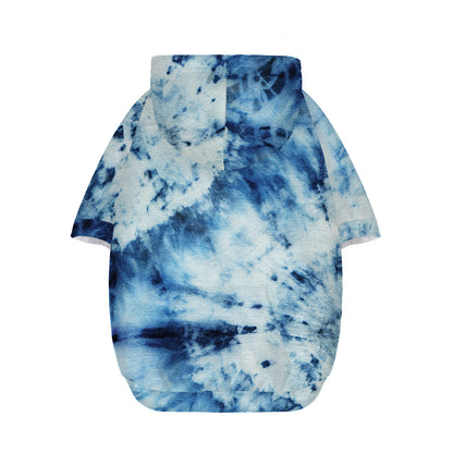White And Blue Tie Dye Print Dog Zip Up Hoodie
