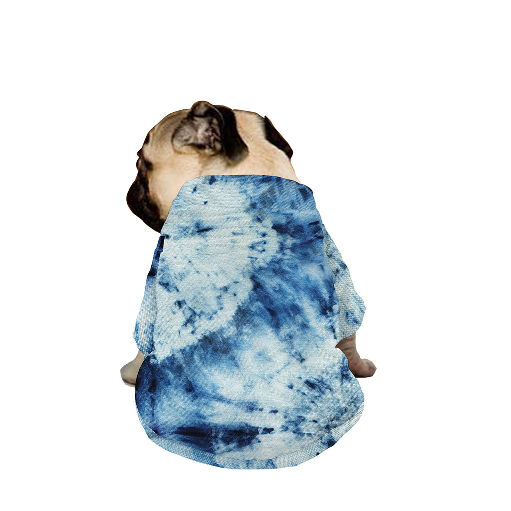 White And Blue Tie Dye Print Dog Zip Up Jacket