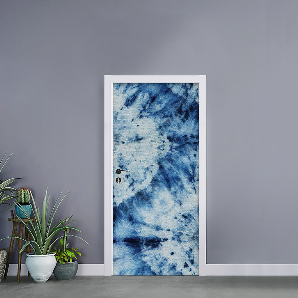 White And Blue Tie Dye Print Door Sticker