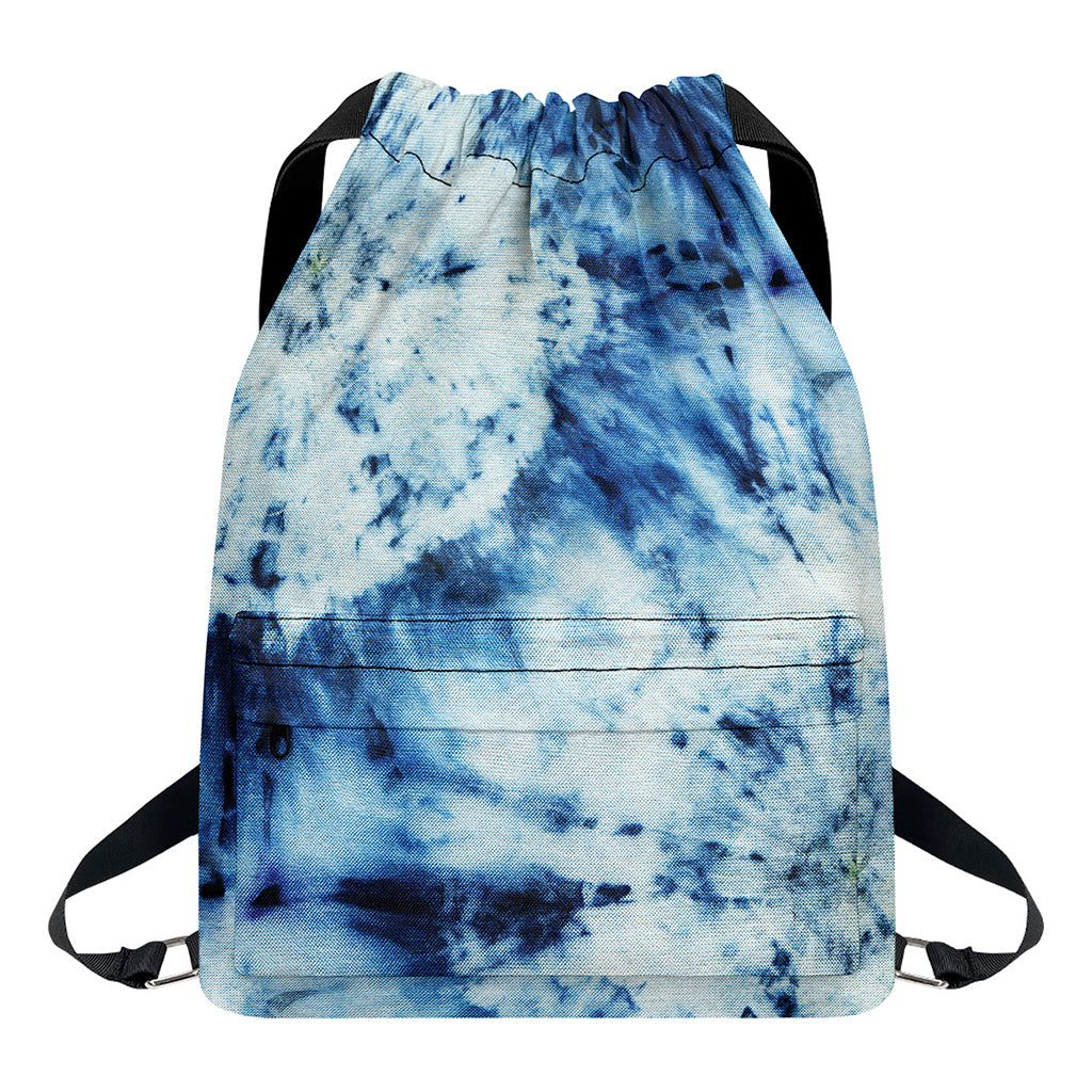 White And Blue Tie Dye Print Drawstring Backpack