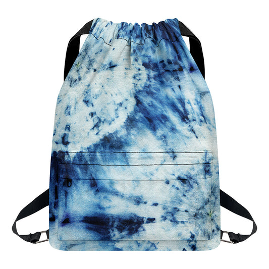 White And Blue Tie Dye Print Drawstring Backpack
