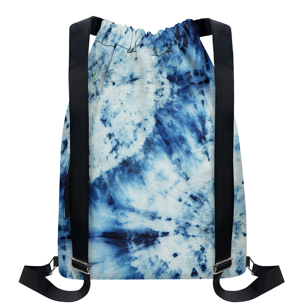 White And Blue Tie Dye Print Drawstring Backpack