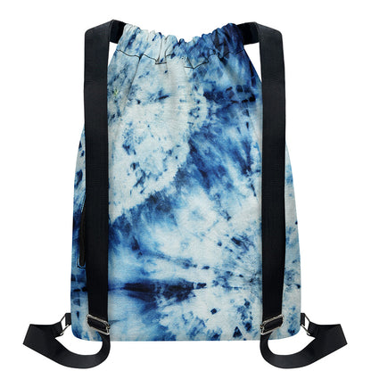 White And Blue Tie Dye Print Drawstring Backpack