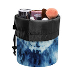 White And Blue Tie Dye Print Drawstring Makeup Bag