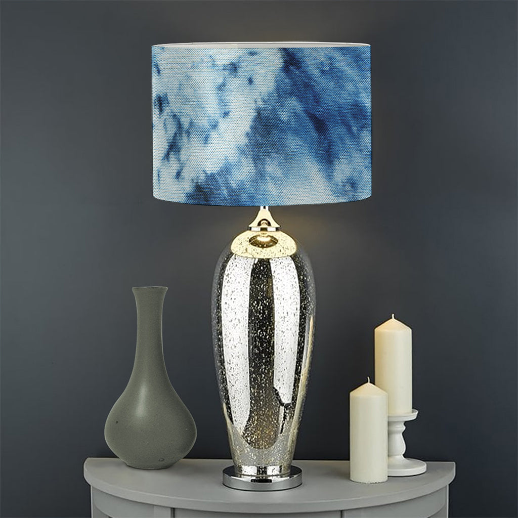 White And Blue Tie Dye Print Drum Lamp Shade