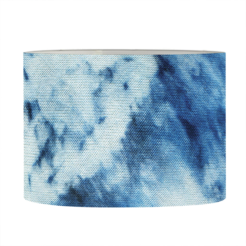 White And Blue Tie Dye Print Drum Lamp Shade