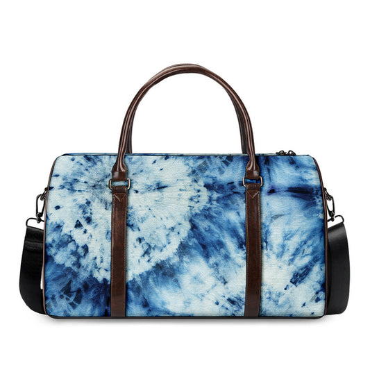 White And Blue Tie Dye Print Duffle Bag